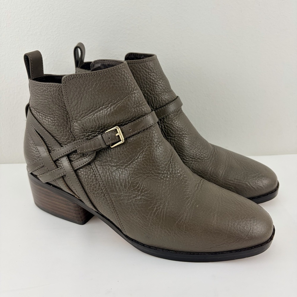 Cole Haan Brown‎ Leather Ankle Boots Strap Block Heel 8B Casual